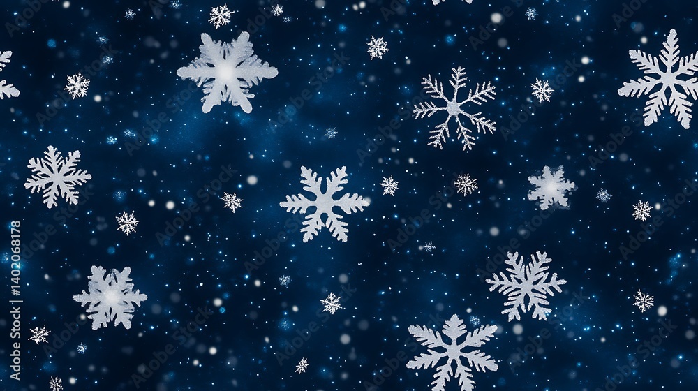 Dark Blue Winter Background with White Snowflakes Dark Blue Winter Background with White Snowflakes