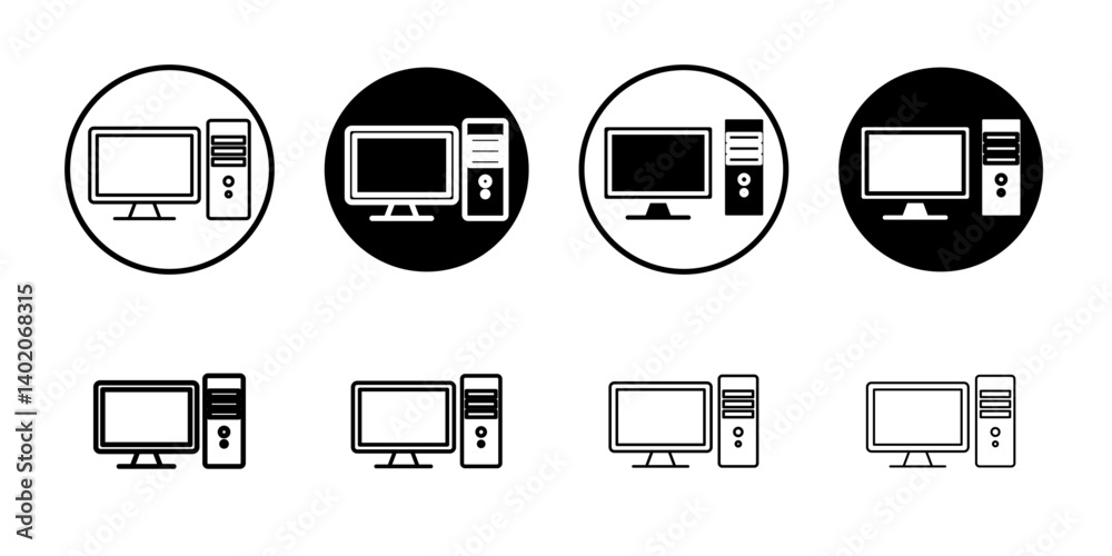 Desktop computer icon Flat illustration sign Desktop computer icon Flat illustration sign