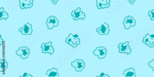 Popcorn pattern for packaging snacks. Popcorn fluffy flakes pattern. Popcorn Background pattern. doodle popcorn. popcorn seamless pattern background.