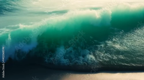 Teal wave crashing, foam, beach, art
