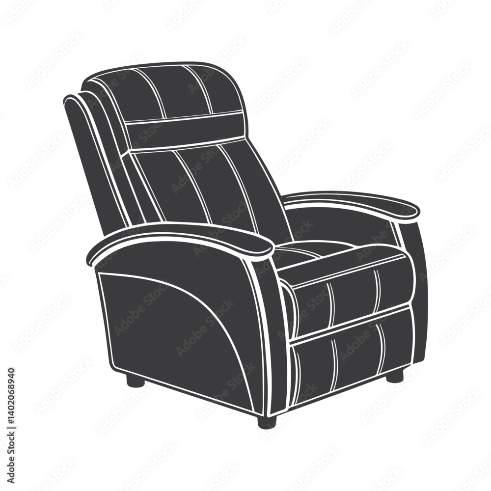 Monochrome Recliner Armchair Illustration – Minimalist Black and White Furniture Vector Art