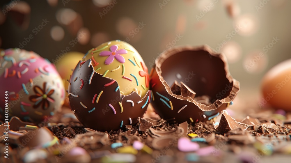 Decorated Chocolate Easter Eggs Broken Chocolate Pieces