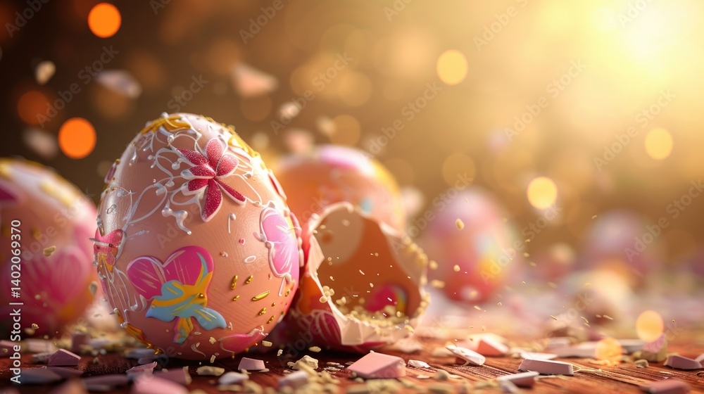 Decorated Easter Eggs Cracking Festive Springtime Against a Bokeh Background.