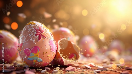 Obraz na płótnie Decorated Easter Eggs Cracking Festive Springtime Against a Bokeh Background. w salonie