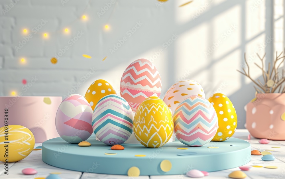 Pastel Easter Eggs Decorated Displayed Beautifully