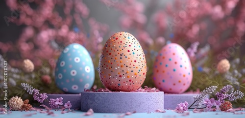 Obraz na płótnie Decorated Easter Eggs Displayed With Flowers w salonie