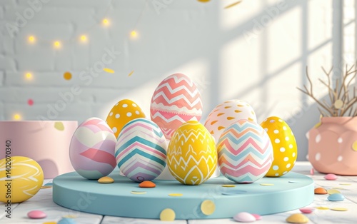 Obraz na płótnie Pastel Easter Eggs Decorated Displayed Beautifully w salonie