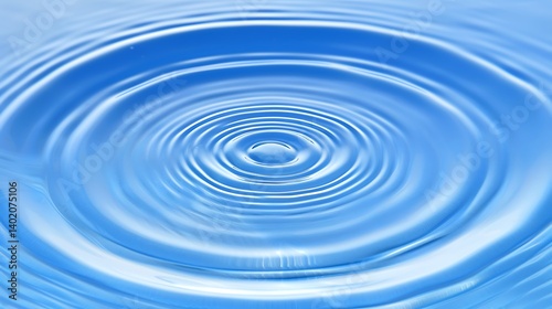 Concentric ripples on a placid blue surface of water.