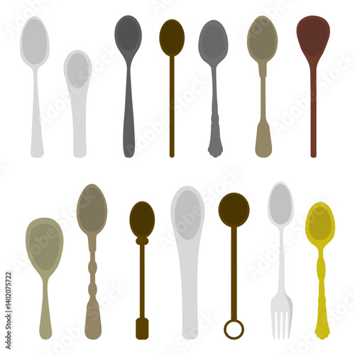 collection set of spoons with different shapes