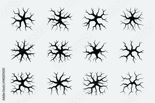 Set of various cracked ground, earth or surface textures