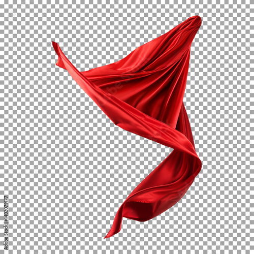 Flying red silk fabric. Waving satin cloth, Beautiful Red Silk Fabric in Motion on transparent background, png, psd
