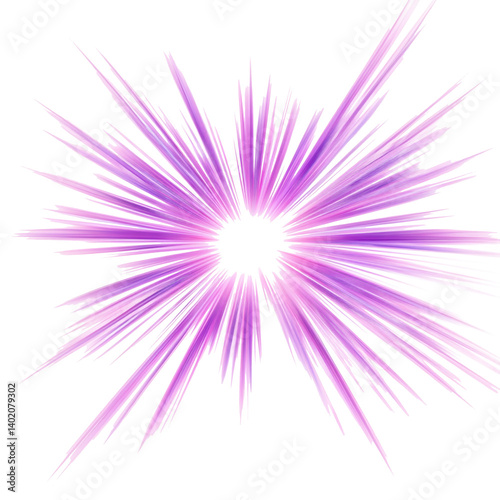 Abstract purple light burst explosion dynamic energy on transparent background