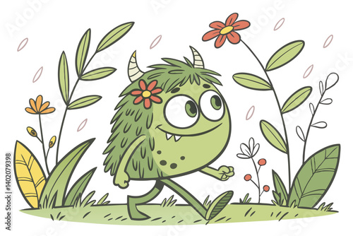 50 Whimsical plant monster, anthropomorphic greenery, botanical creature, floral face, grass body, wildflower eyes, dandelion hair, leafy arms, twiggy legs, organic textures, nature spirits, fantasy i