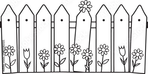 garden fence doodle hand drawn vector icon. Outline drawing garden wooden fence line clipart symbol vector illustration