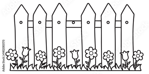 garden fence doodle hand drawn vector icon. Outline drawing garden wooden fence line clipart symbol vector illustration