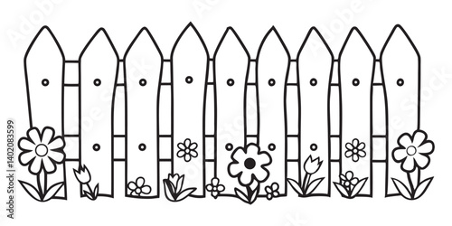 garden fence doodle hand drawn vector icon. Outline drawing garden wooden fence line clipart symbol vector illustration