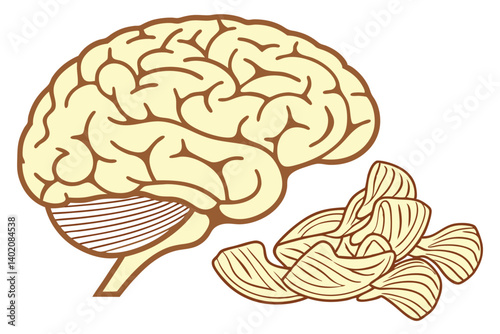 52 Brain-shaped potato chips, golden crispy snacks, neurological food art, cerebral junk food, mind-bending munchies, cognitive crisps, intellectual appetizers, neurogastronomy, surreal snacking, brai