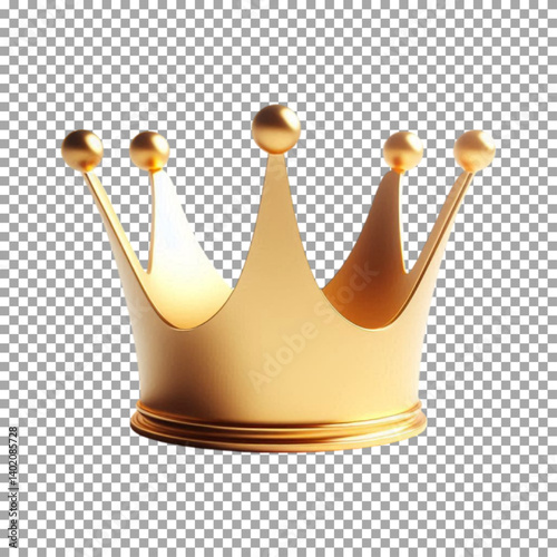 A 3D rendering of a simple kings crown, featuring a smooth and elegant design, Golden Crown with Precious Jewels for Royal Events on transparent background, png, psd
