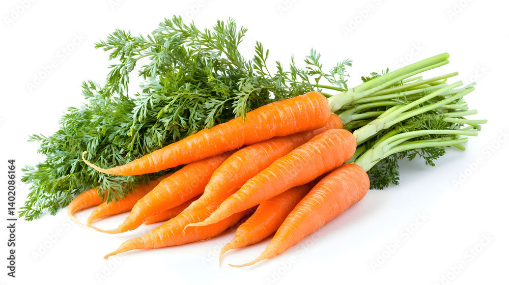 bundle of fresh organic carrots with green tops isolated on white background bundle of fresh organic carrots with green tops isolated on white background