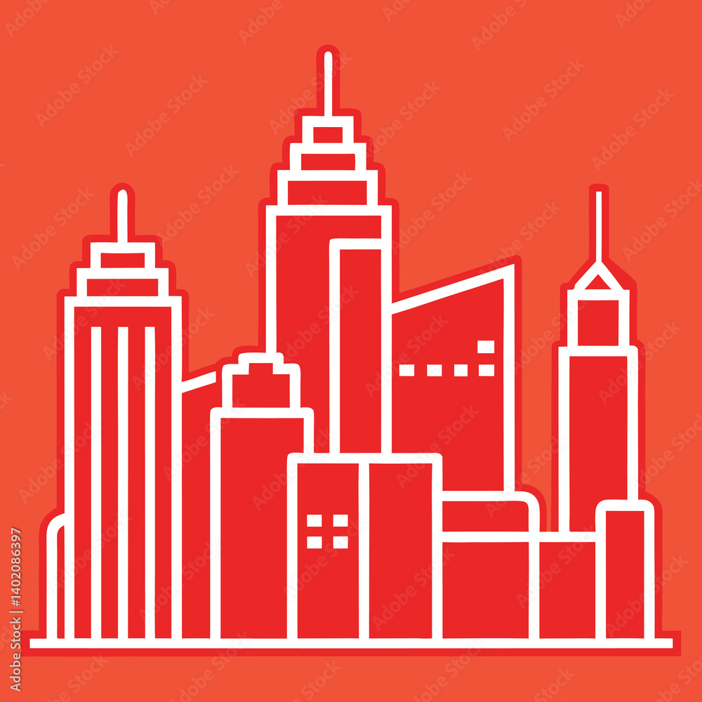 Fototapeta premium City skyline illustration whit solid colour outline.