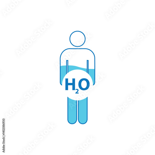 outline stick figure like water percentage level. concept of daily fluid intake for man, woman or kids. flat cartoon trend modern blue logo graphic design illustration isolated on white background