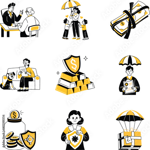 Set of Hand Drawn Insurance Service Illustrations 
