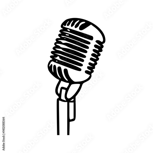 outline retro microphone vector illustration