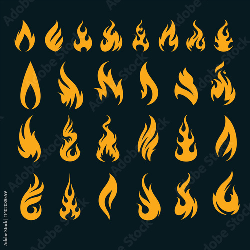 Flame Icon Set Collection of Fire Symbol Silhouettes and Burning Flame Vector Graphics for Design and Illustration
