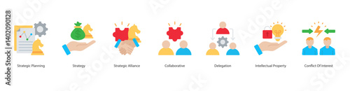 Partnership Development Icon Sheet strategic planning, strategy, strategic alliance, collaborative, delegation, intellectual property, conflict of interest