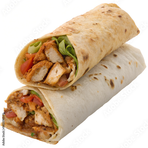 Grilled Chicken Wrap Roll Isolated on Transparent Background