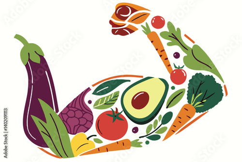 Wallpaper Mural 56 Muscular arm made of vegetables and fruits, colorful produce, flexed bicep, healthy eating concept, creative food photography, nutrition art, vibrant colors, eggplant, tomato, avocado, peppers, lea Torontodigital.ca