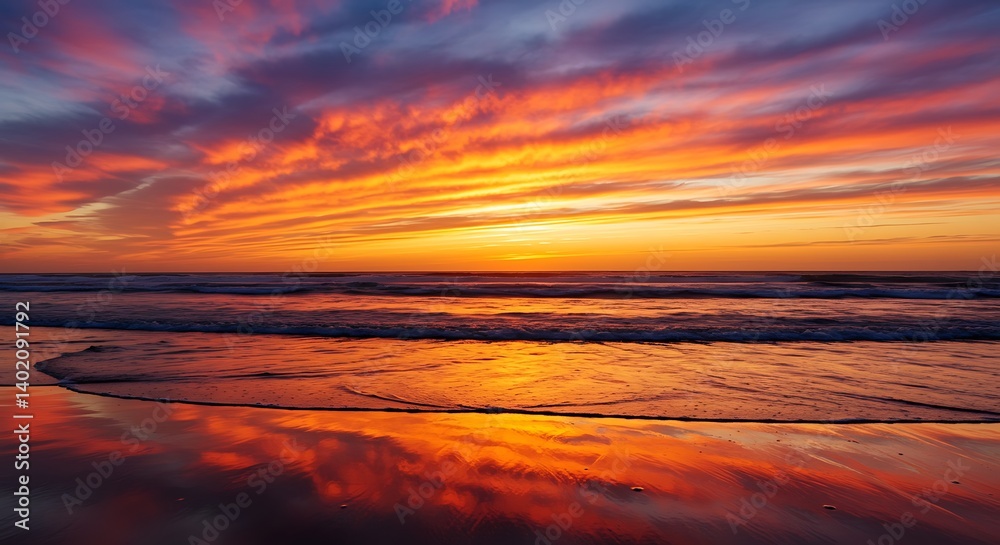 Fototapeta premium Ocean's Fiery Embrace AI Generated