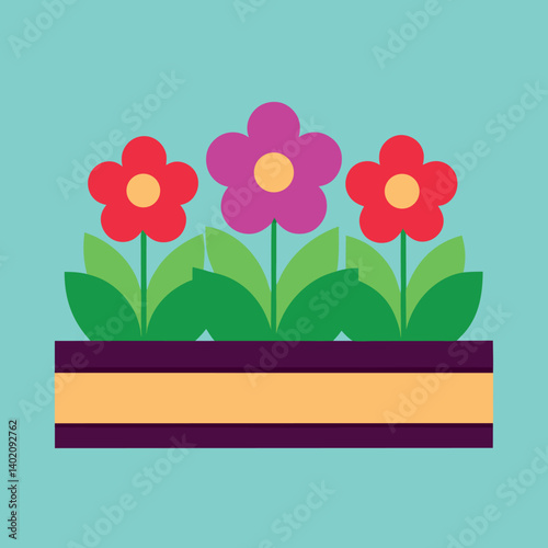 Flower bed illustration whit solid colour outline 