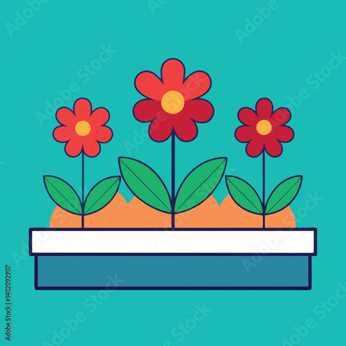 Flower bed illustration whit solid colour outline 