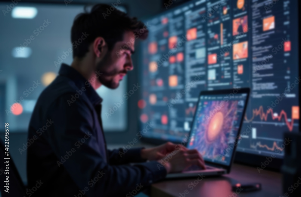 Blur background of AI, Artificial Intelligence, AI generated content Concept. Artist Man using AI Art to generate image content.
Blur background of AI, Artificial Intelligence, AI generated content Concept. Artist Man using AI Art to generate image content.