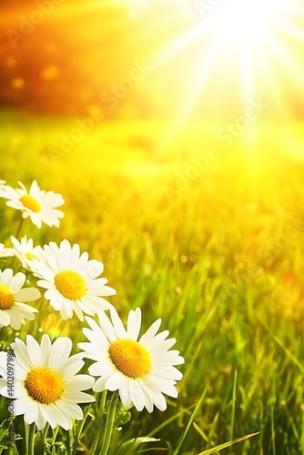 Sunny Meadow with Daisies Beautiful Spring Flowers Nature Photography