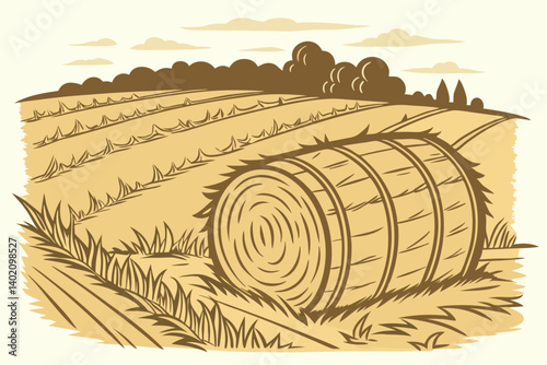 58 Rectangular hay bale, golden straw, dried grass, farm imagery, agricultural texture, rustic countryside, harvest season, natural materials, organic shapes, earthy tones, rural setting, baled fodder