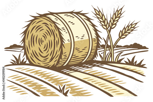 58 Rectangular hay bale, golden straw, dried grass, farm imagery, agricultural texture, rustic countryside, harvest season, natural materials, organic shapes, earthy tones, rural setting, baled fodder