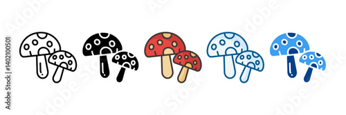 Mushroom Foray Icon Set Multiple Style Collection