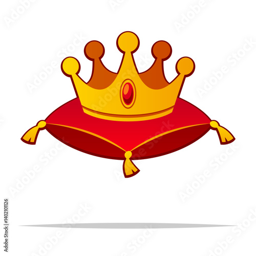 Crown on red cushion pillow vector isolated illustration