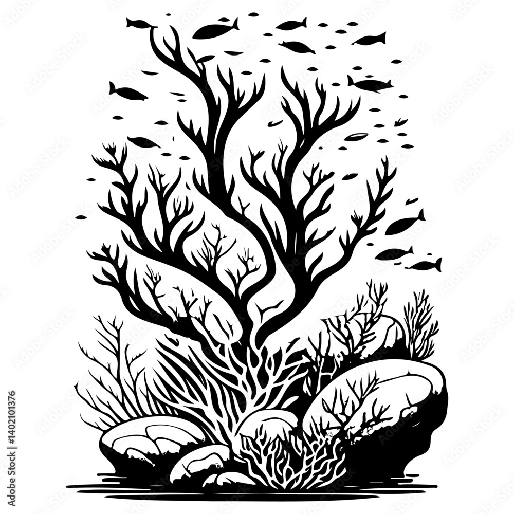 Obraz premium Underwater Life Silhouette Black And White Design