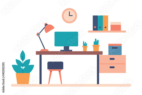 vector illustration of office desk