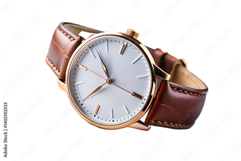 Elegant Brown Leather Strap Watch with Minimalist Design - Timeless Wristwear isolated on white background . leather strap watch illustration on white Elegant Brown Leather Strap Watch with Minimalist Design - Timeless Wristwear isolated on white background . leather strap watch illustration on white