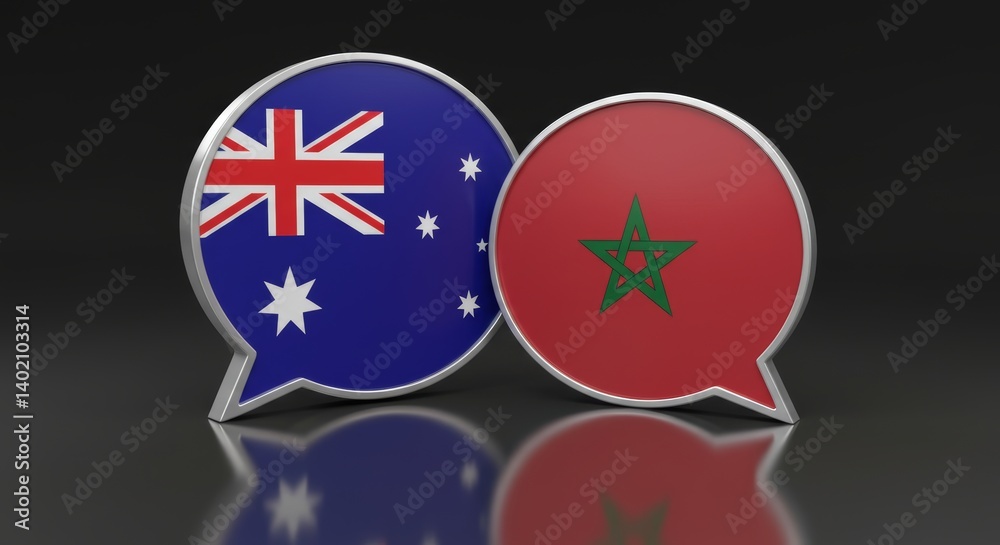 Australia and Morocco dialogue represented with glossy speech bubble flags isolated Australia and Morocco dialogue represented with glossy speech bubble flags isolated