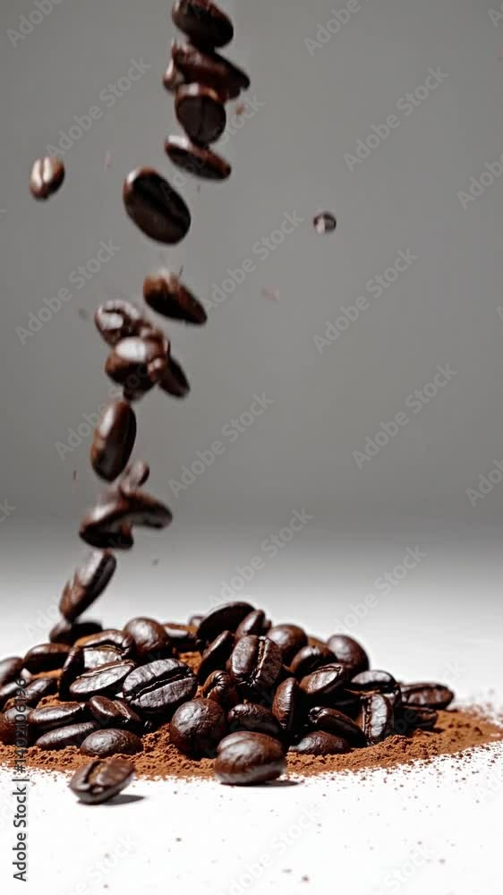 custom made wallpaper toronto digitalImagine a dynamic scene with coffee beans and coffee powder gracefully falling in mid-air against a crisp white background.