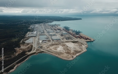 Coastal Industrial Port Aerial View