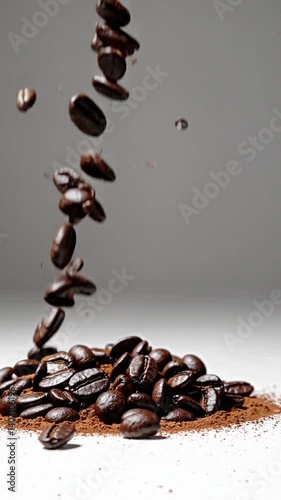 Wallpaper Mural Imagine a dynamic scene with coffee beans and coffee powder gracefully falling in mid-air against a crisp white background.
 Torontodigital.ca