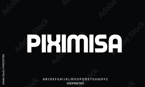 Piximisa Regular vector font alphabet with numbers