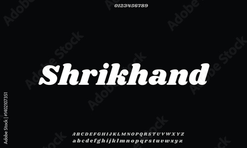 Shrikhand Regular vector font alphabet with numbers
