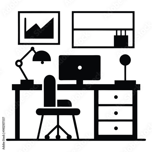 Furniture icon set vector illustration with chair table silhouettes for interior design